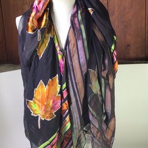 NWT Gottex Scarf  with gold Maple leaf 55Wx54”L  viscose/silk